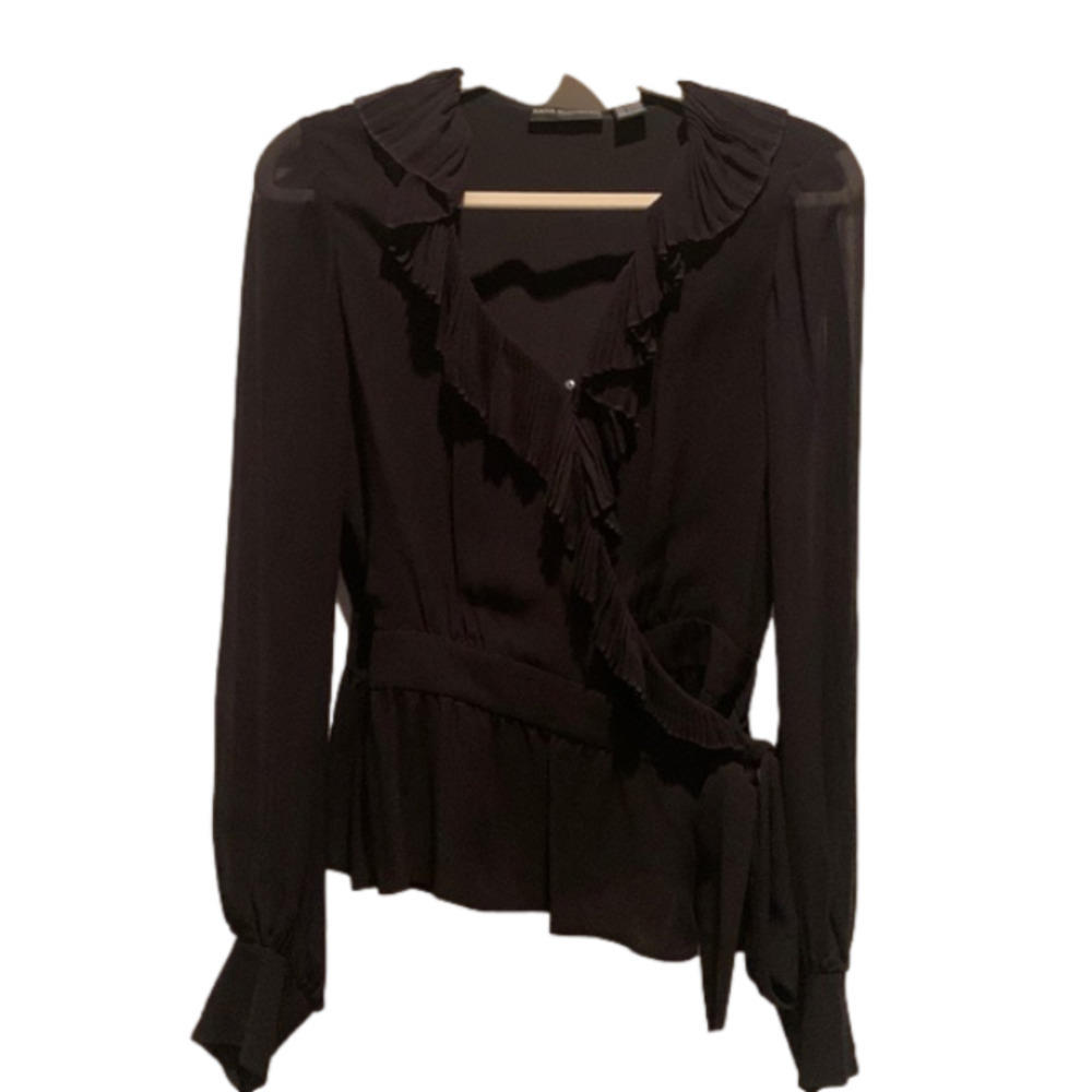 Dana Buchman Wrap Blouse, Black, Size 8
